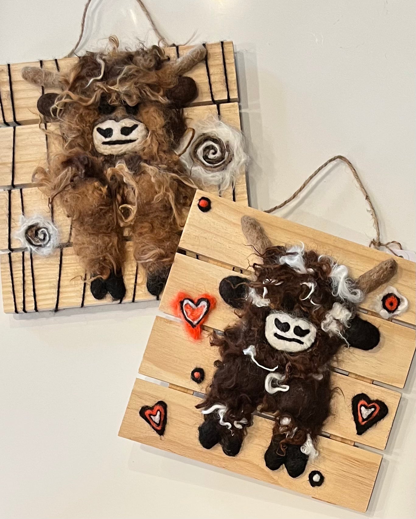 Hanging 10x10 Wood Slat Highland Cow Portraits | Suri Alpaca Fiber