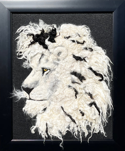 Needle Felted Lion Portrait w/Suri Alpaca Fiber.