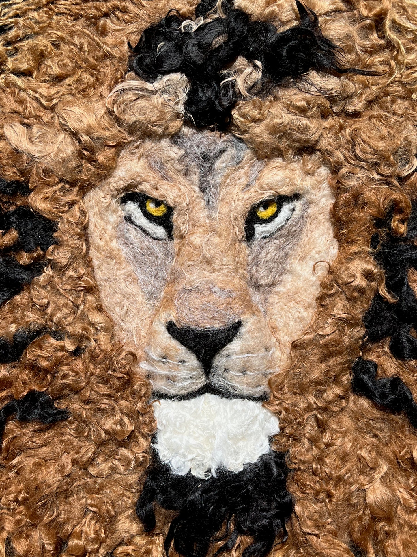 FP4 Felted Lion Portrait (20x24) Fawn/Black | Suri Alpaca Fiber Art