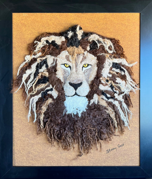 FP2 Felted Lion Portrait (20x24) Brown Multi | Suri Alpaca Fiber Art