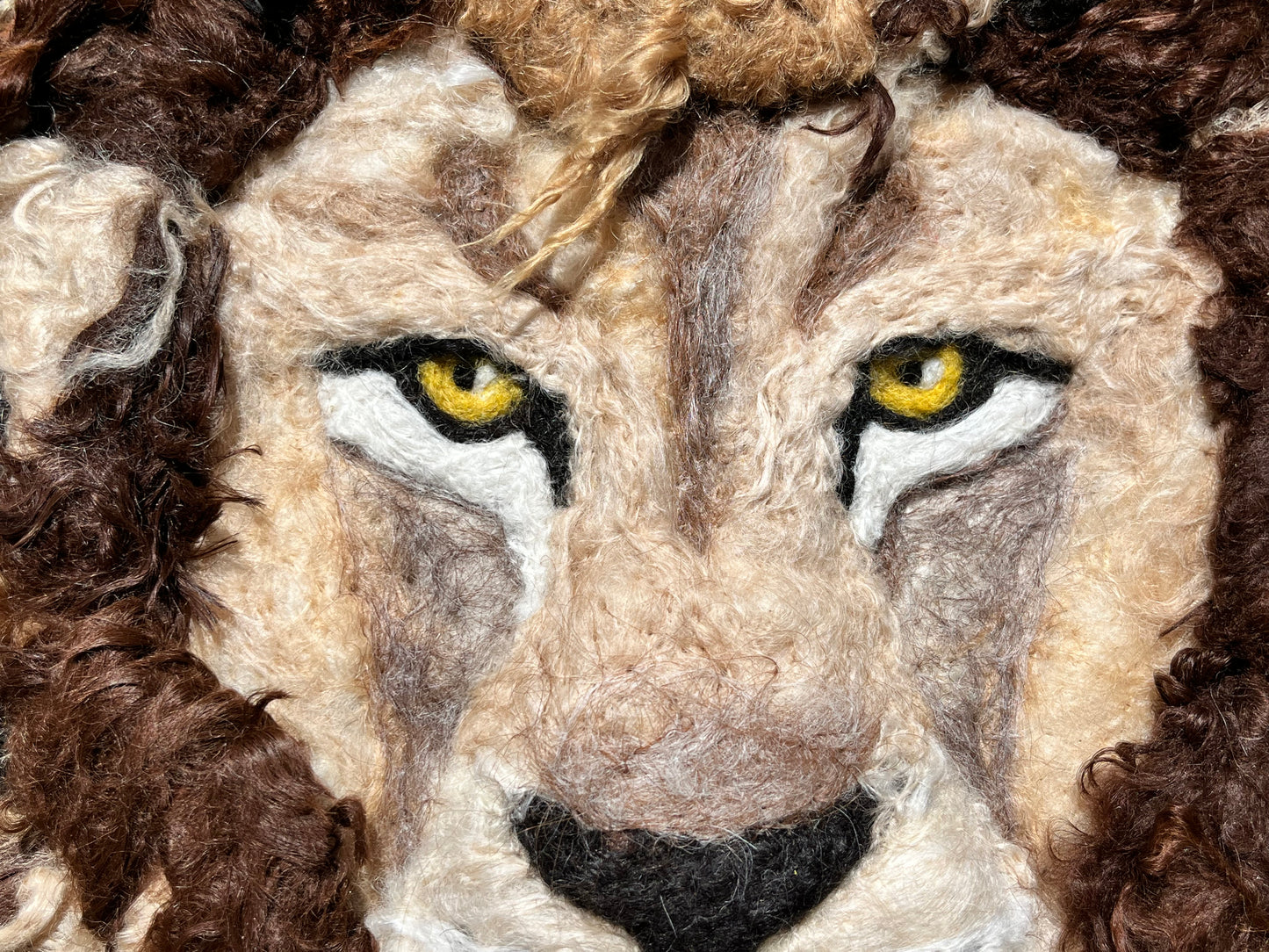 FP2 Felted Lion Portrait (20x24) Brown Multi | Suri Alpaca Fiber Art