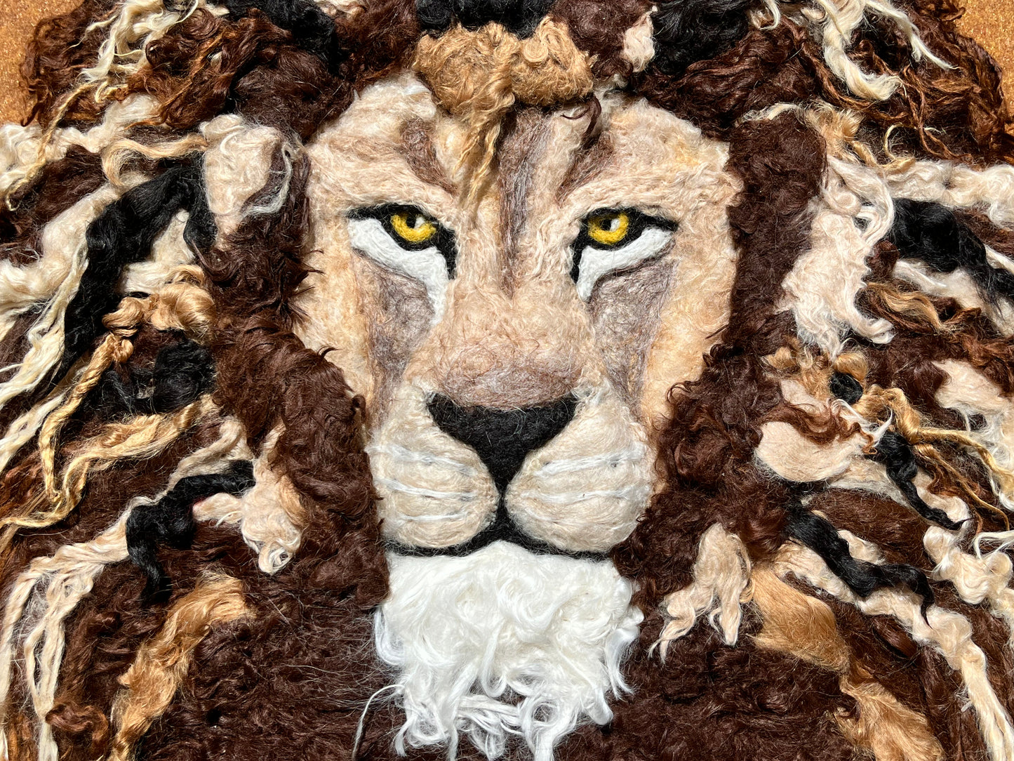 FP2 Felted Lion Portrait (20x24) Brown Multi | Suri Alpaca Fiber Art