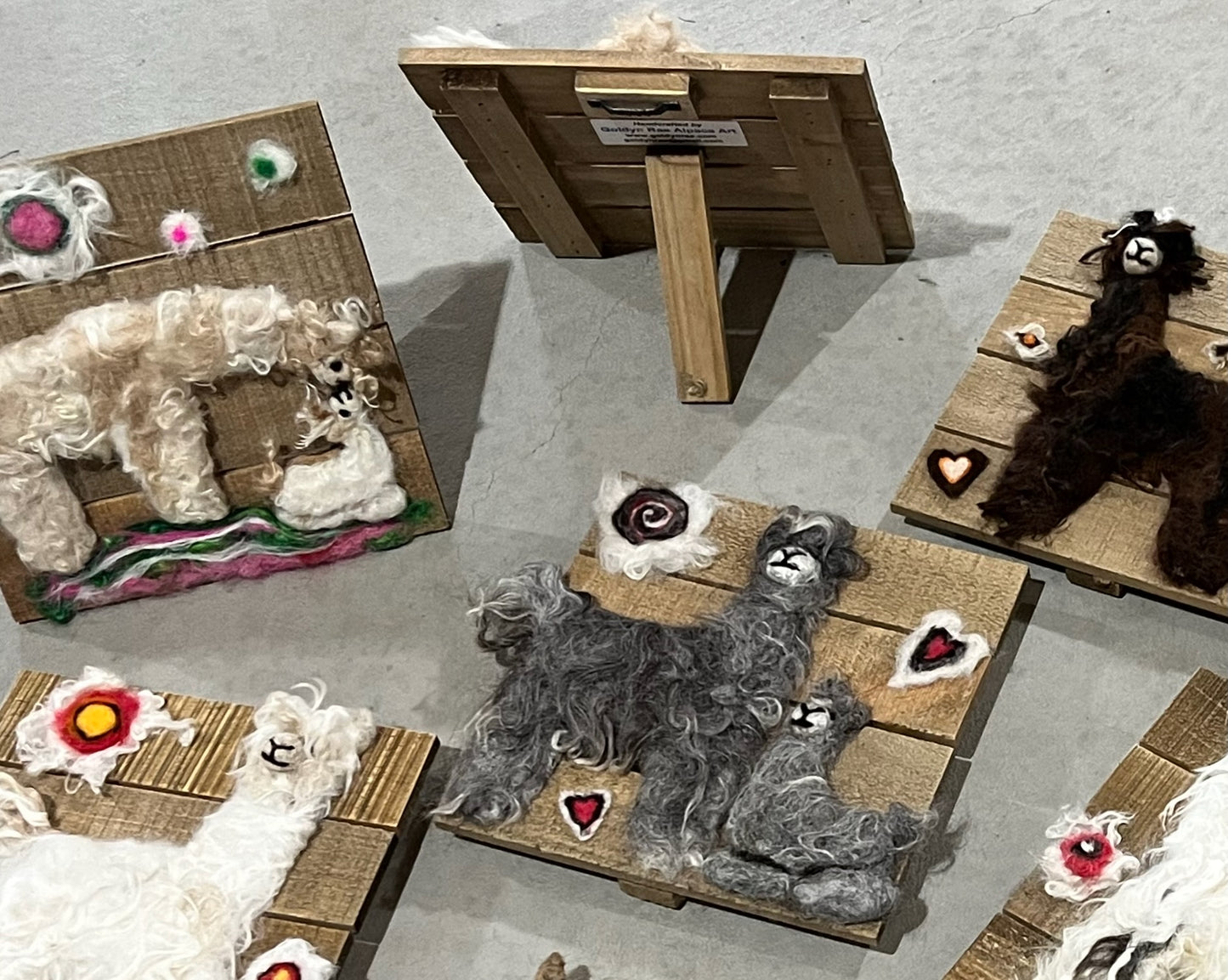 Felted Suri Alpaca Portraits on 8x8 Wood Slat | Suri Alpaca Fiber