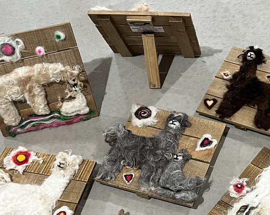 Felted Suri Alpaca Portraits on 8x8 Wood Slat | Suri Alpaca Fiber