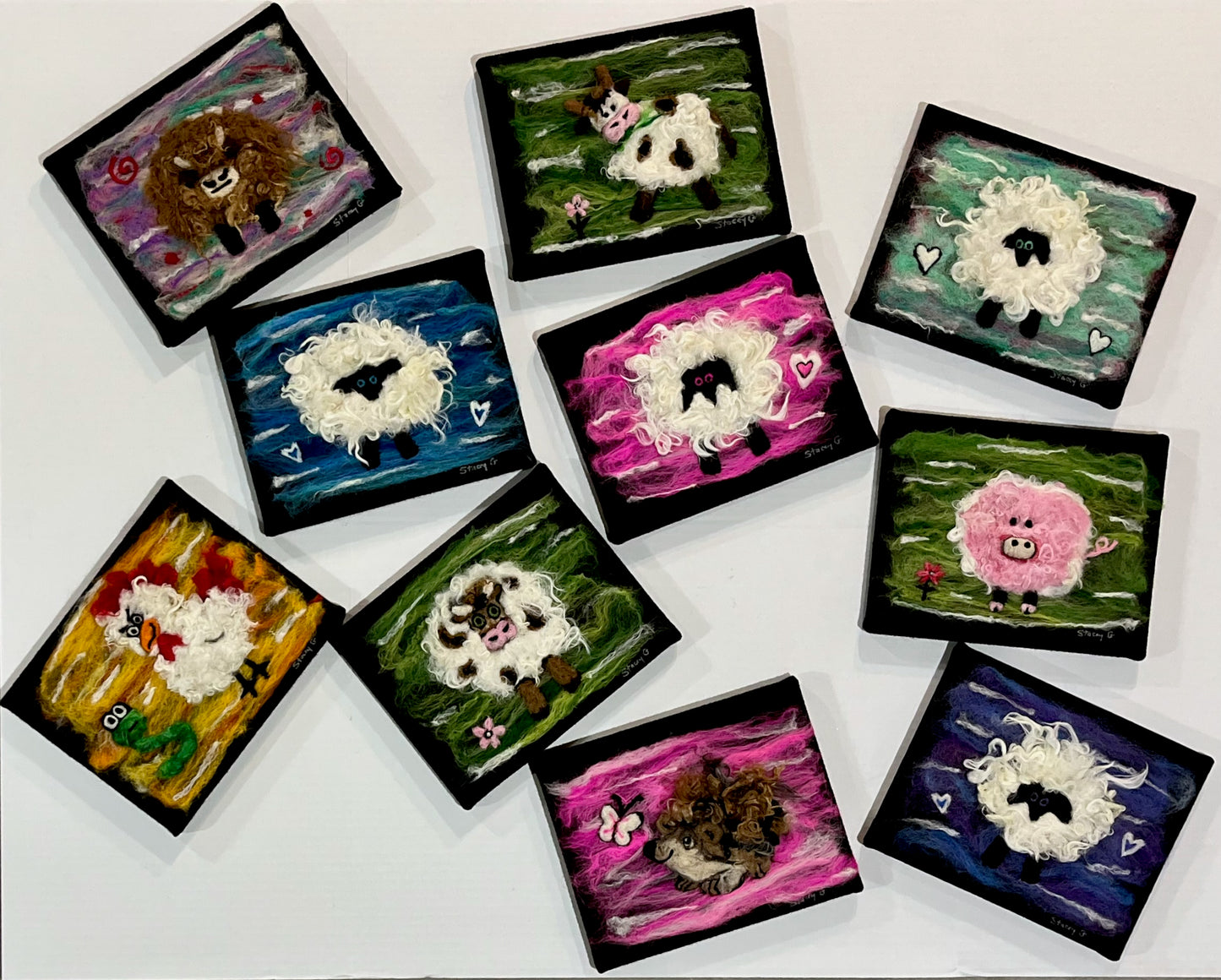 Felted Farm Portraits on 10x8 Canvas | Suri Alpaca Fiber