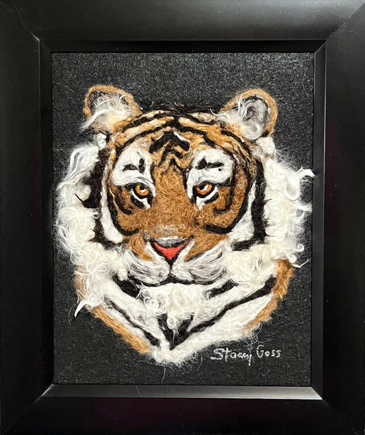 FP112 Felted Tiger Portrait (10x12) | Suri Alpaca Fiber Art