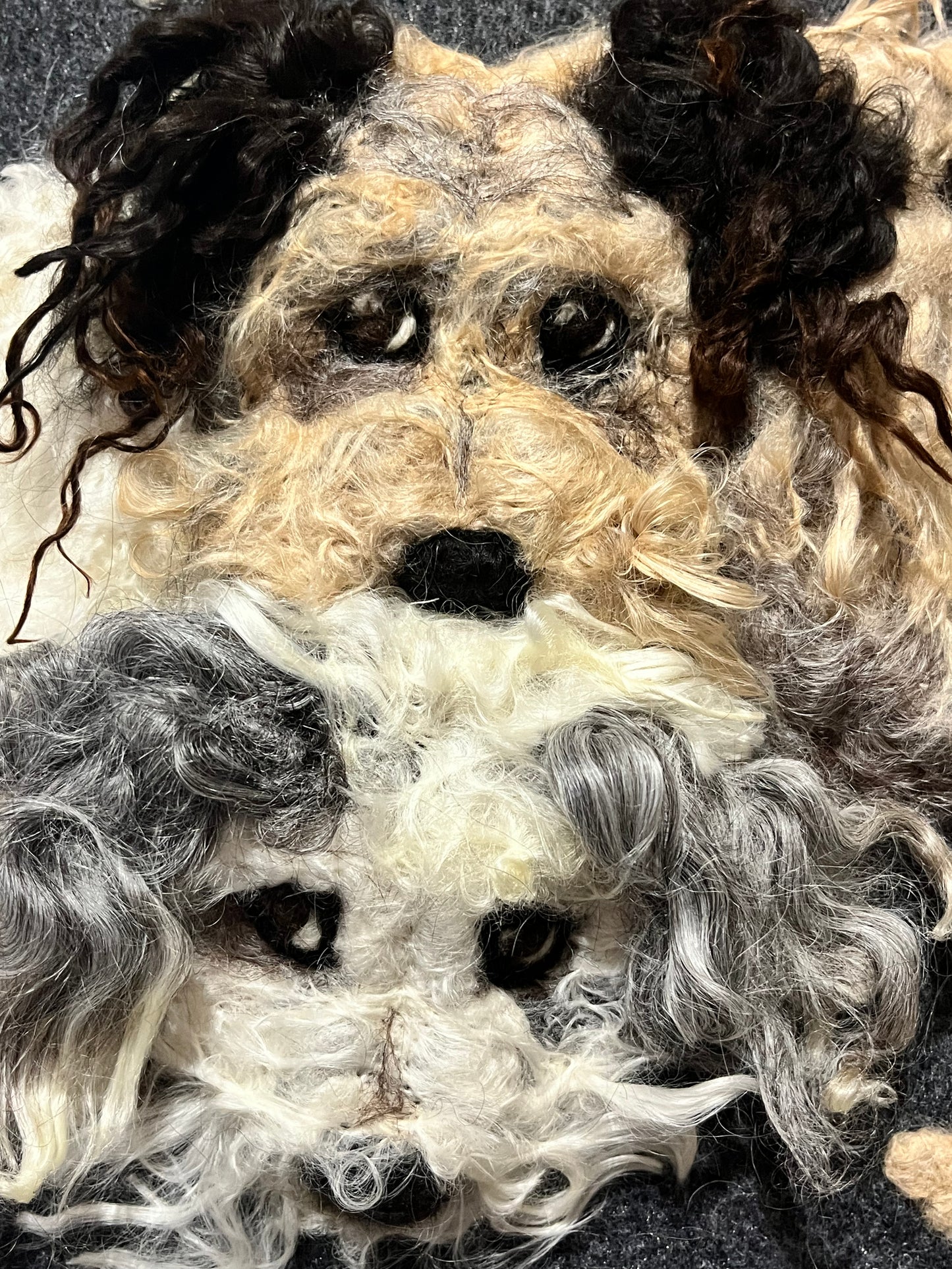 FP123 Felted Dogs Cuddling (11x13) White | Suri Alpaca Fiber Art