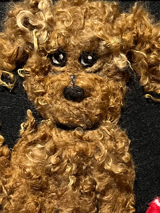 FP126 Felted Dog w/Ball Portrait (11x13) Fawn | Suri Alpaca Fiber Art