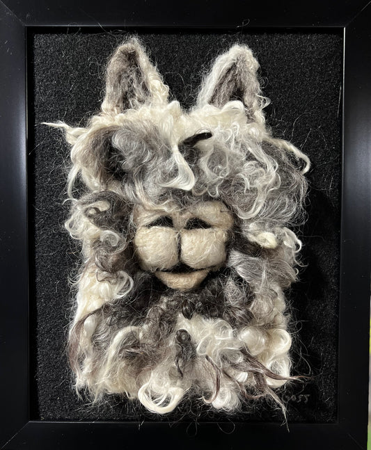 FP142 Felted Suri Alpaca Portrait Grey | Suri Alpaca Fiber Art