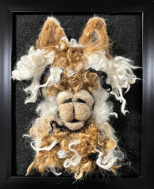 FP143 Felted Suri Alpaca Portrait Fawn/White | Suri Alpaca Fiber Art