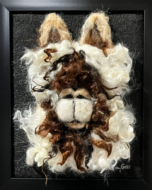 FP144 Felted Suri Alpaca Portrait Brown/White | Suri Alpaca Fiber Art