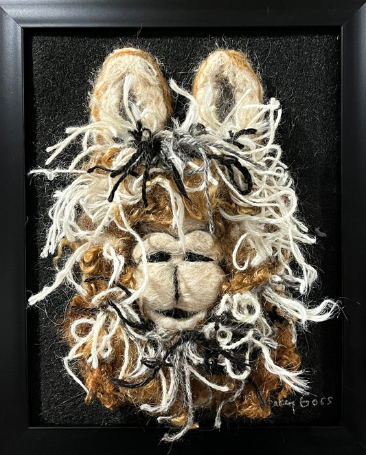 FP145 Felted Suri Alpaca Portrait Fawn w/Yarn | Suri Alpaca Fiber Art