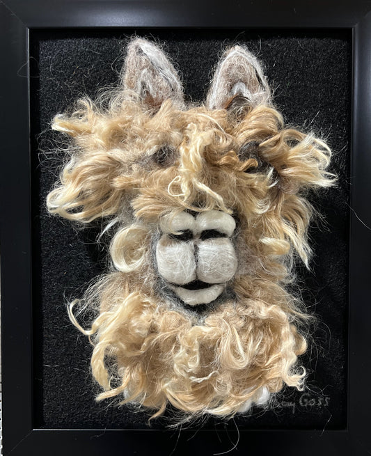 FP146 Felted Suri Alpaca Portrait Beige | Suri Alpaca Fiber Art