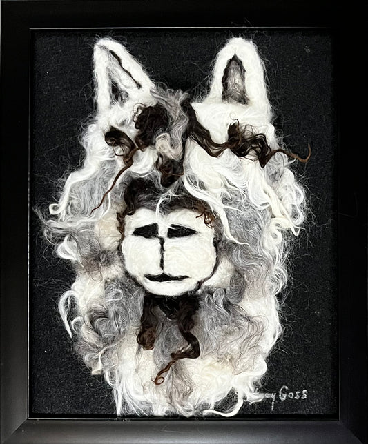 FP149 Felted Suri Alpaca Portrait Grey | Suri Alpaca Fiber Art
