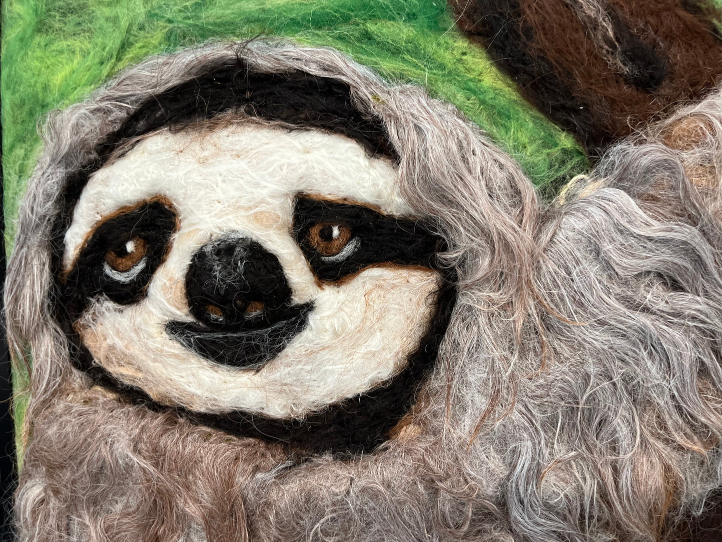 FP151 Felted Sloth on Tree (16x13) | Suri Alpaca Fiber Art