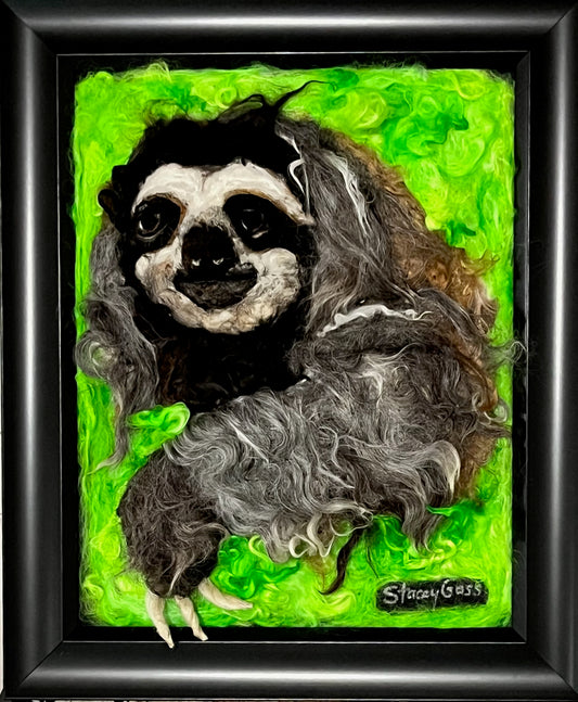 FP155 Felted Sloth Portrait (10x12) | Suri Alpaca Fiber Art