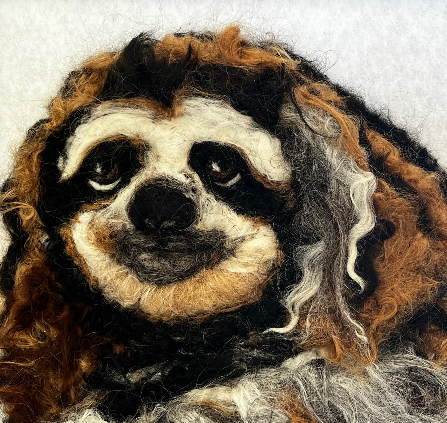 FP156 Felted Sloth on White (Wood Slat Frame) | Suri Alpaca Fiber Art