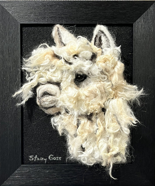 FP160 Felted Suri Alpaca Portrait (11x13) White| Suri Alpaca Fiber Art