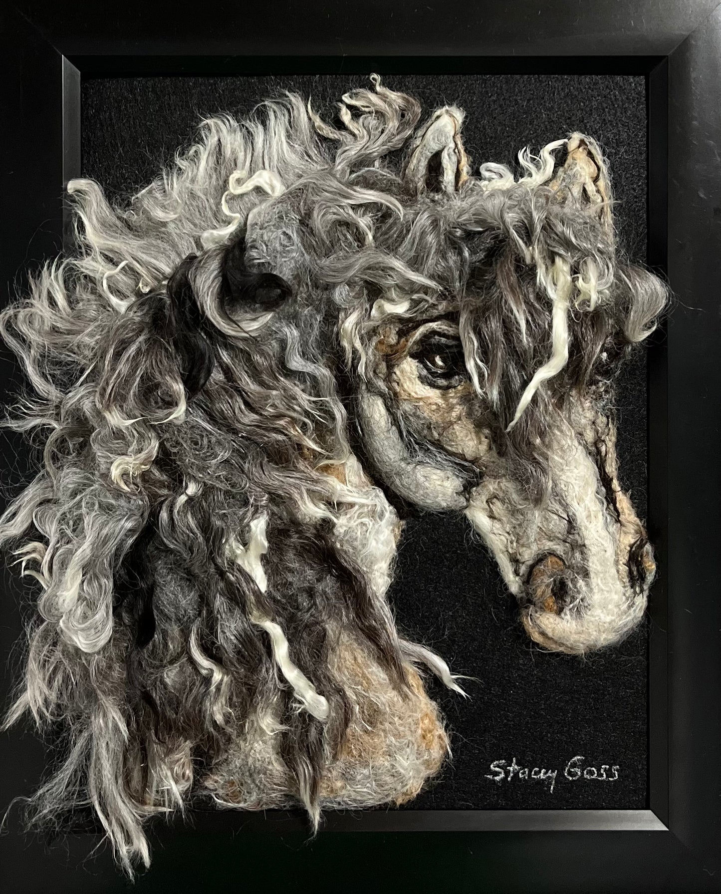 FP182 Felted Mustang Horse (13x16) | Suri Alpaca Fiber Art