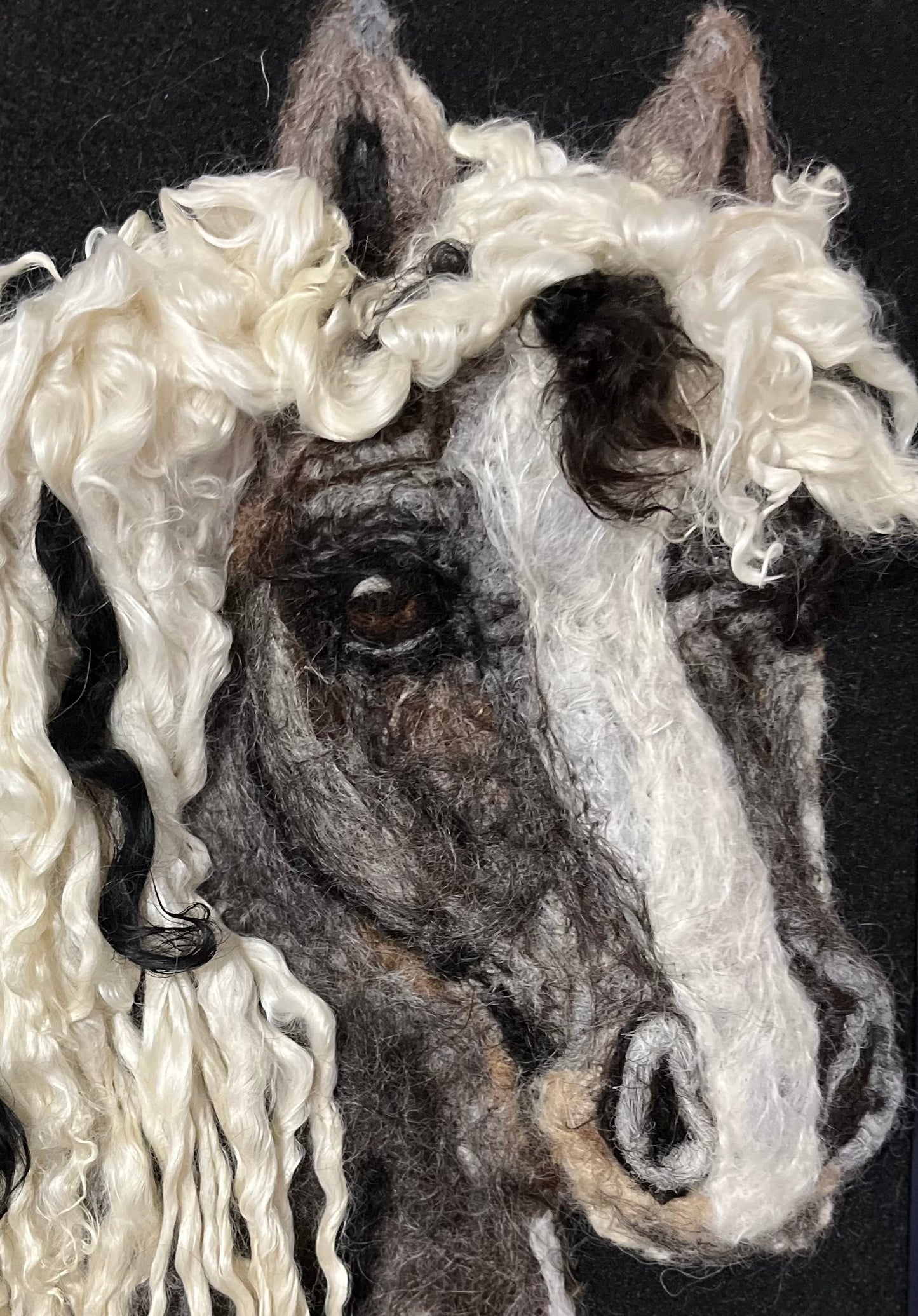 FP183 Felted Horse White Mane (13x16) | Suri Alpaca Fiber Art