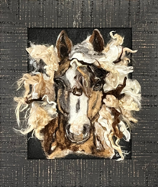 FP185 Felted Mustang Horse (11.5x13.5") | Suri Alpaca Fiber Art