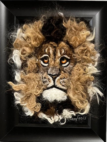 FP250 Felted Lion Portrait (7x9) | Suri Alpaca Fiber Art