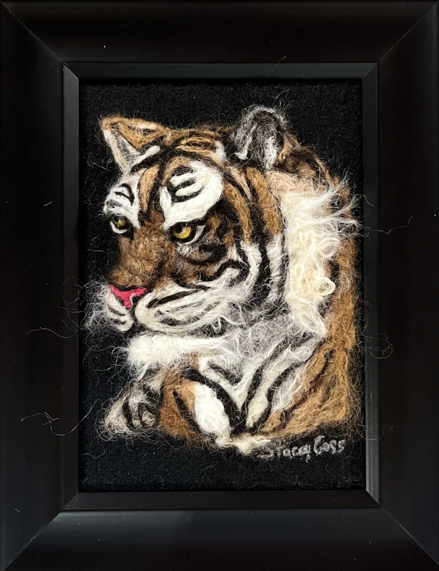 FP251 Felted Tiger Portrait (7x9) | Suri Alpaca Fiber Art
