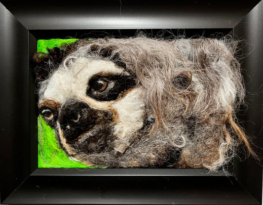 FP253 Felted Sloth Portrait (9x7) | Suri Alpaca Fiber Art