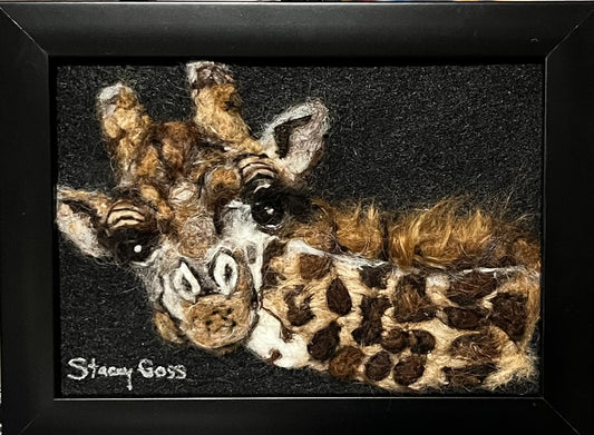 FP255 Felted Giraffe Portrait (9x7) | Suri Alpaca Fiber Art