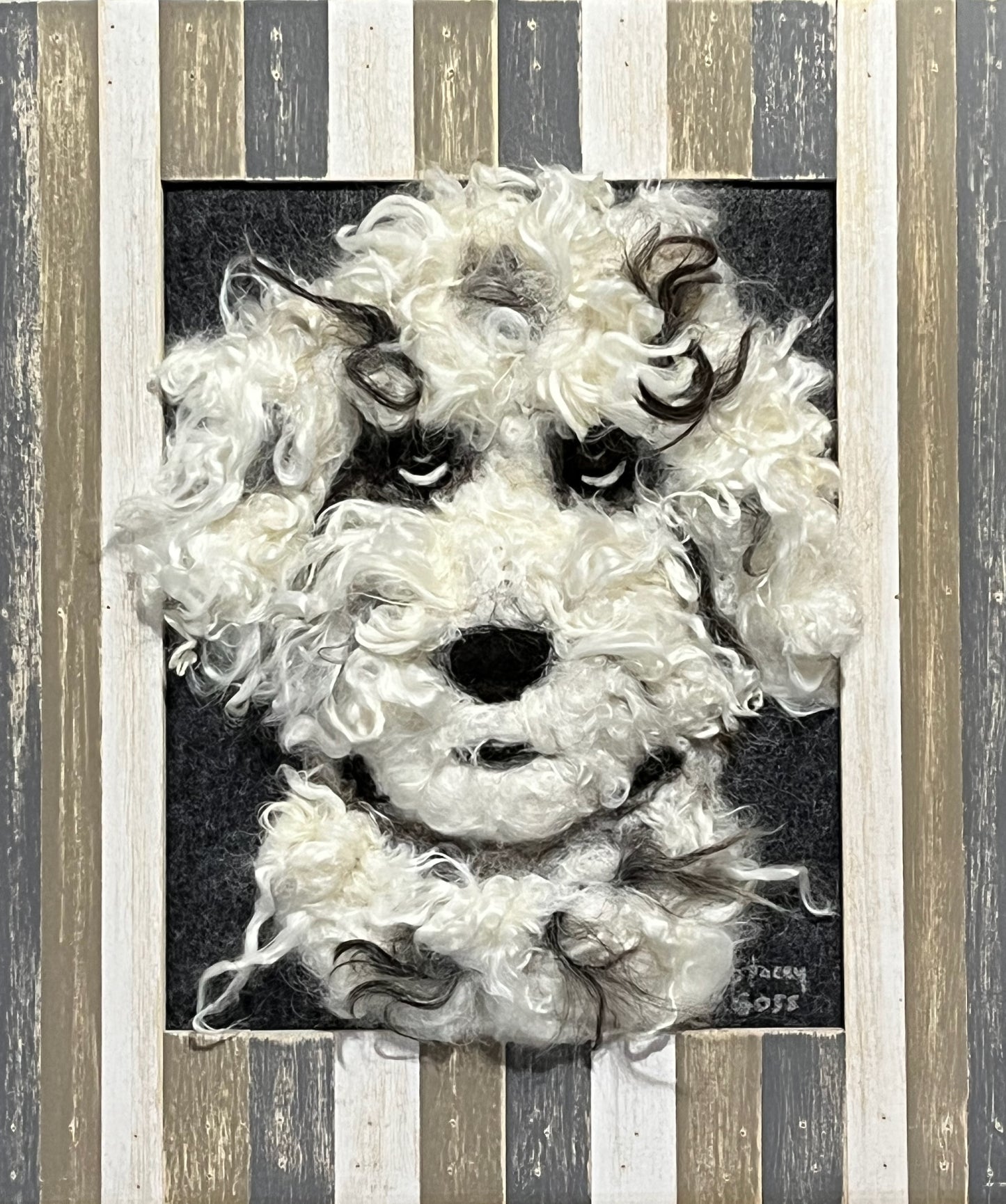 FP302 Felted Dog Portrait White (11x13) White | Suri Alpaca Fiber Art