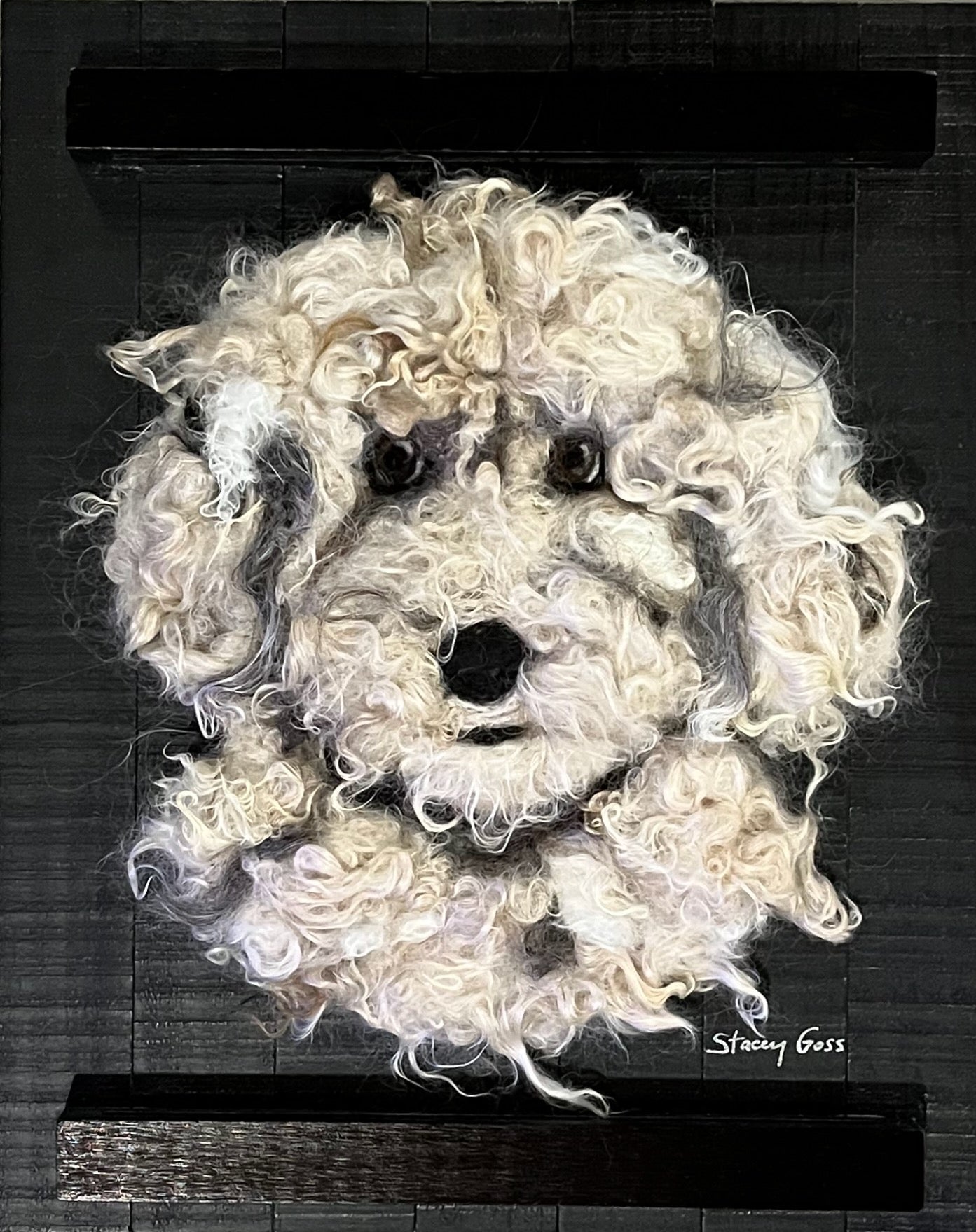 FP303 Felted Dog Portrait (11x13) Beige | Suri Alpaca Fiber Art