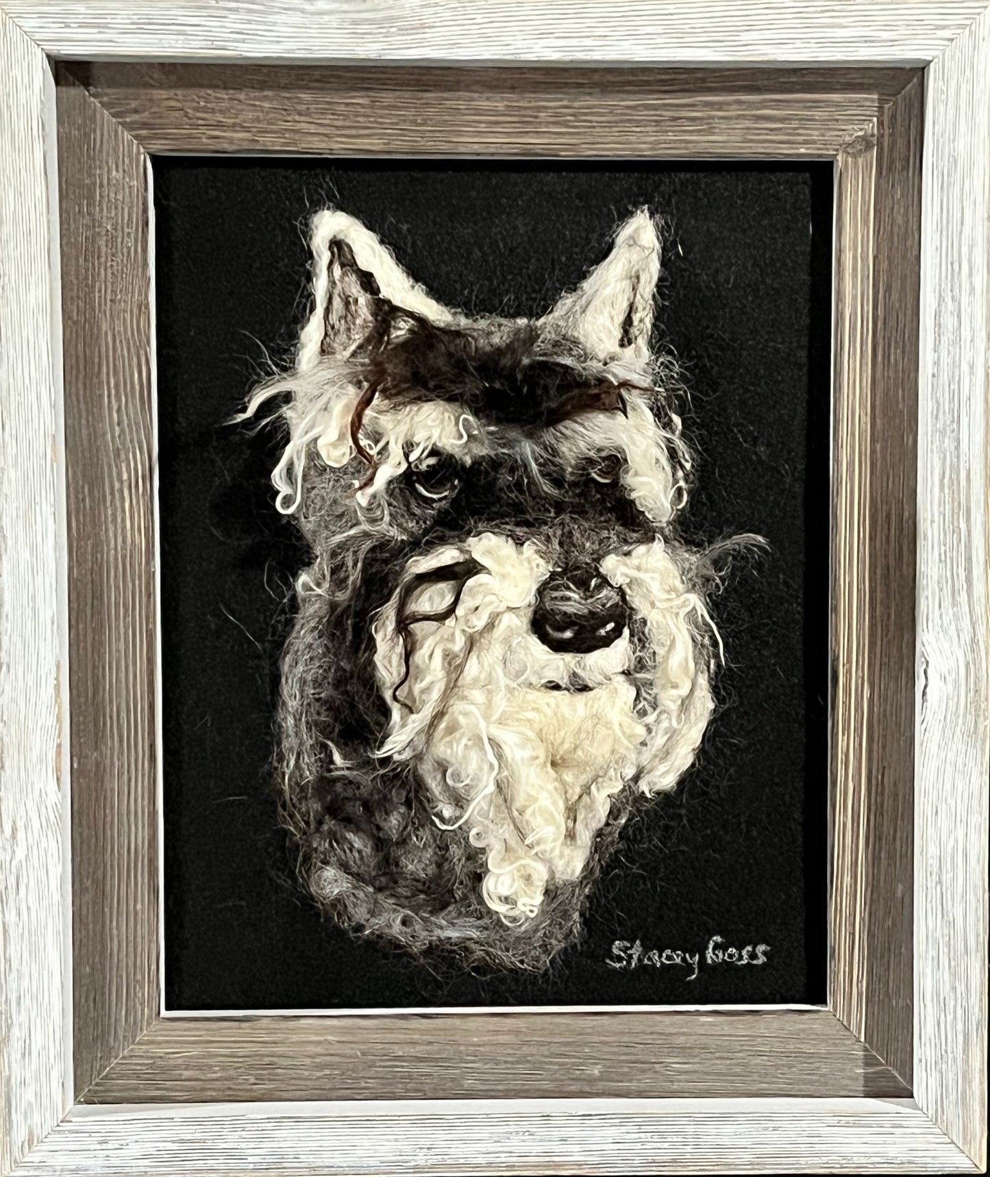 FP307 Felted Schnauzer (11x13) Grey White | Suri Alpaca Fiber Art