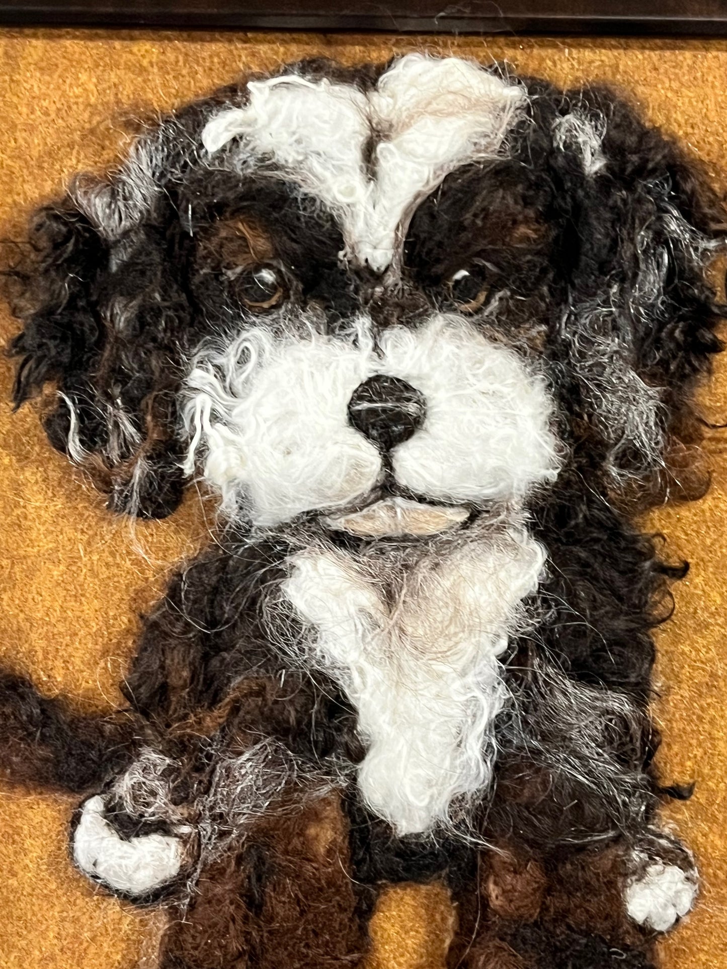FP308 Felted Puppy Dog (10.5x12.75) Brown White | Suri Alpaca Fiber Art