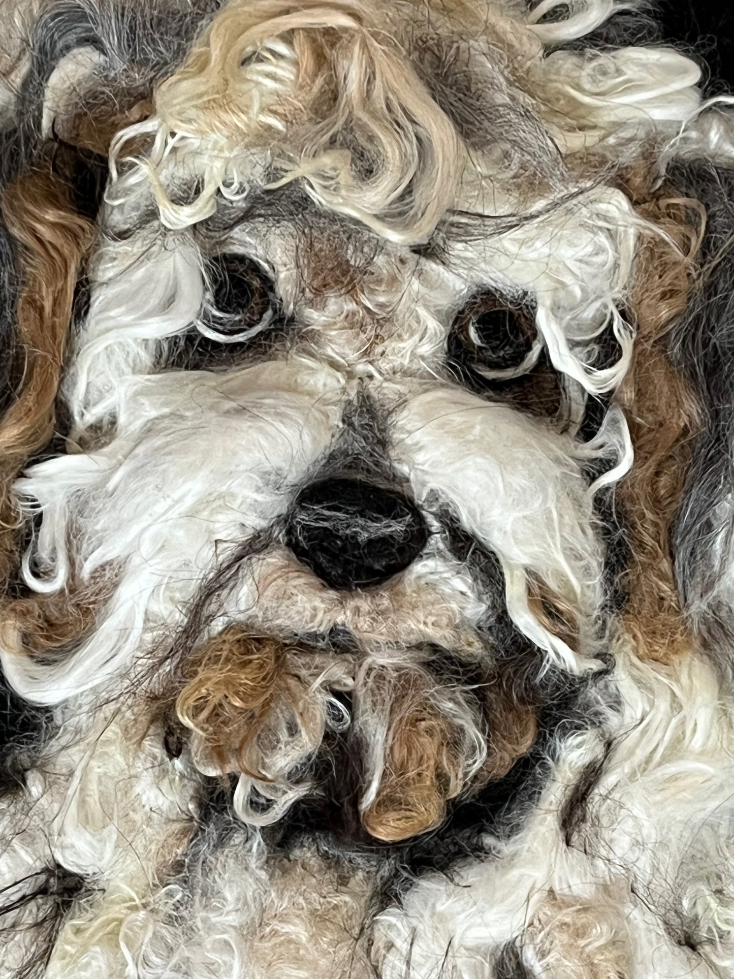 FP309 Felted Dog Portrait (10.75x12.75) White Multi | Suri Alpaca Fiber Art