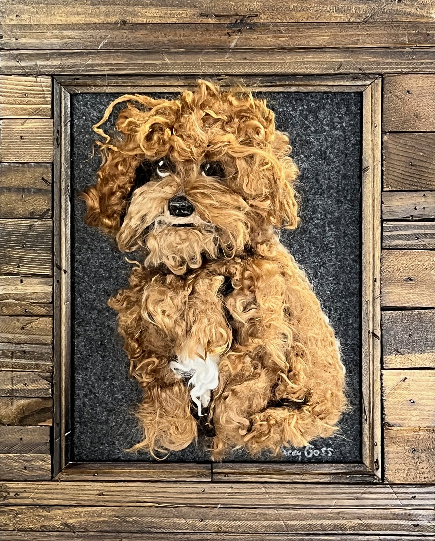 FP312 Felted Doodle Puppy Dog Portrait (11x15) | Suri Alpaca Fiber Art
