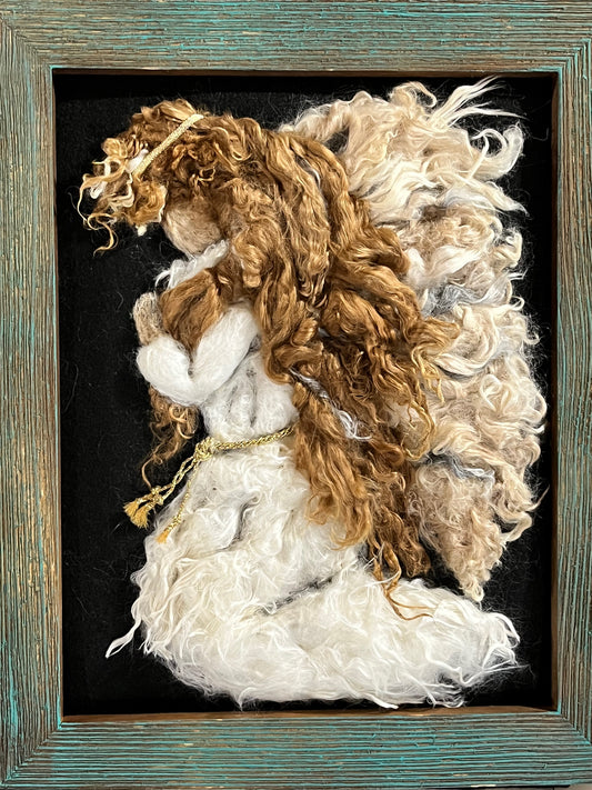 FP43 Felted Kneeling Angel Portrait (14x17) | Suri Alpaca Fiber Art