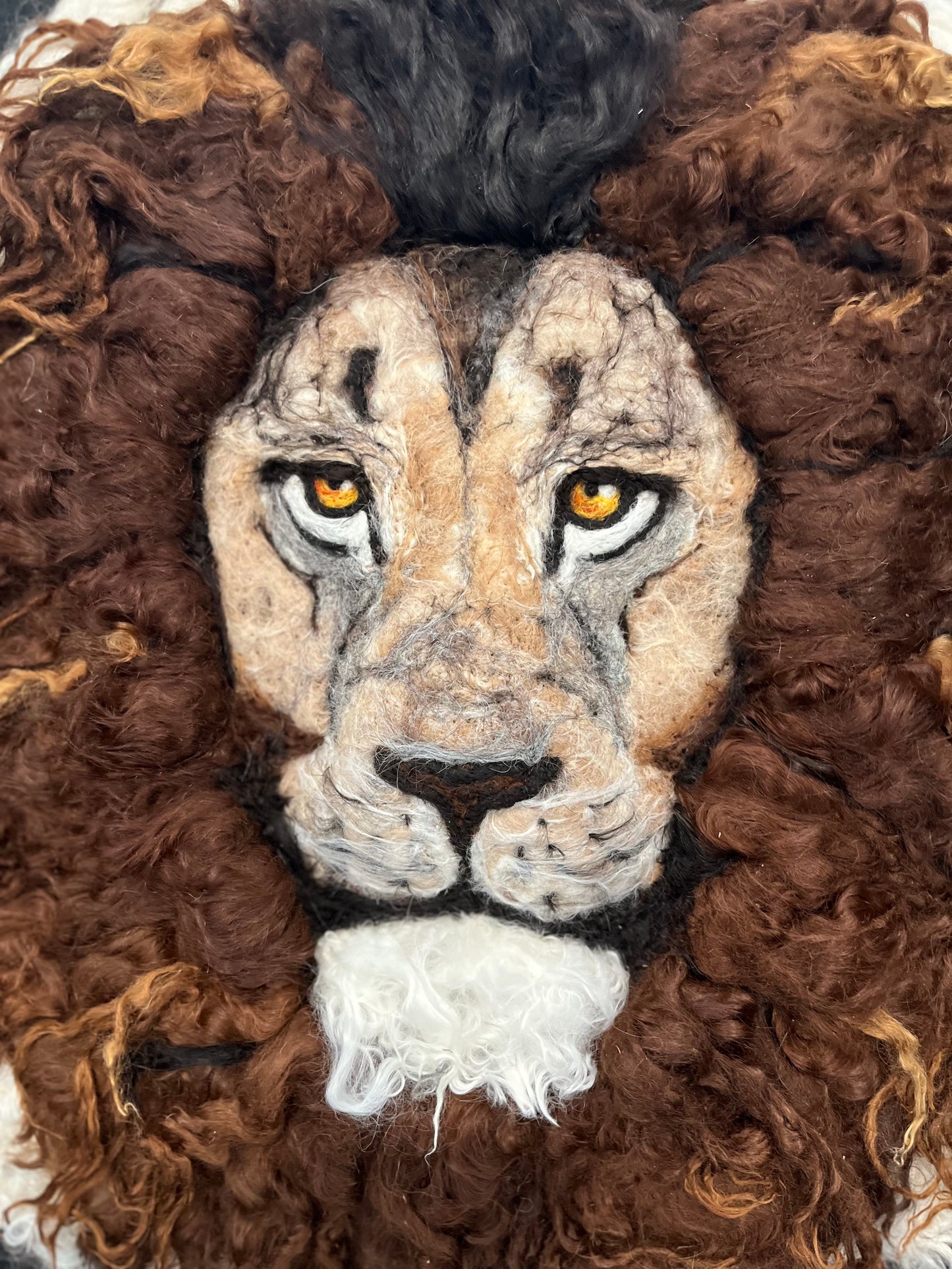 FP63 Felted Lion Portrait (19x23) Brown | Suri Alpaca Fiber Art