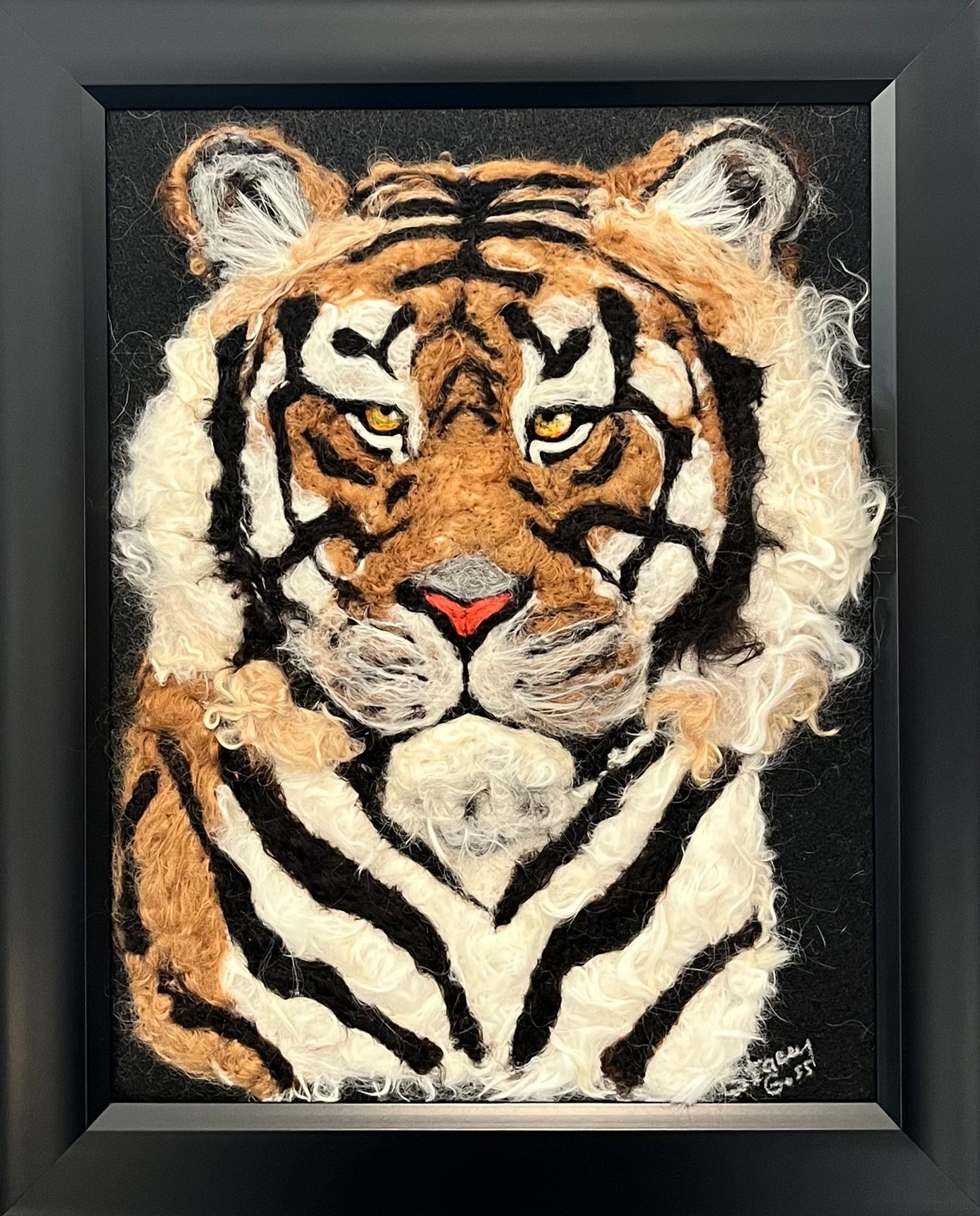 FP87 Felted Tiger Portrait (13x16) | Suri Alpaca Fiber Art