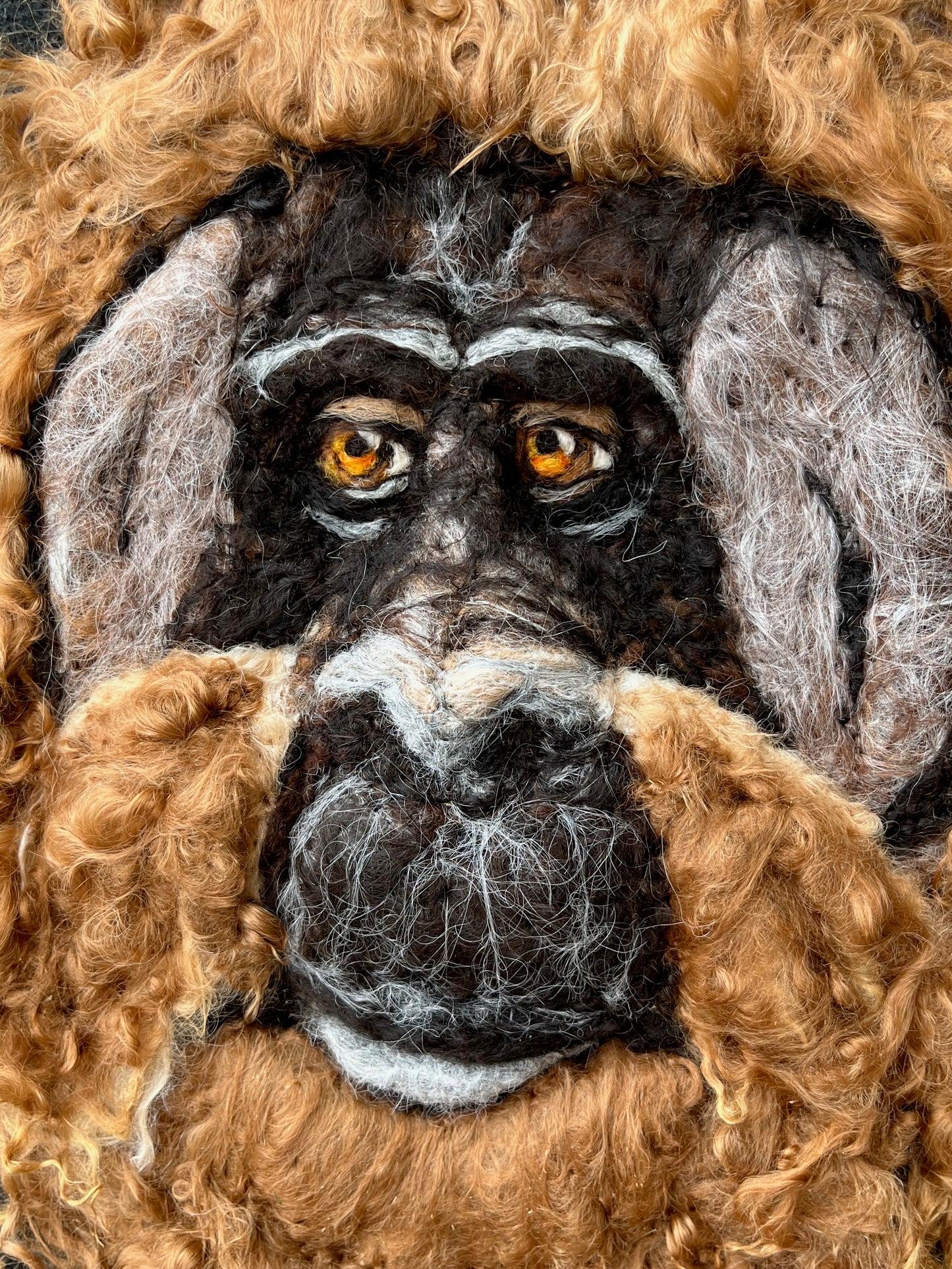 FP88 Felted Orangutan Portrait (13x16) | Suri Alpaca Fiber Art