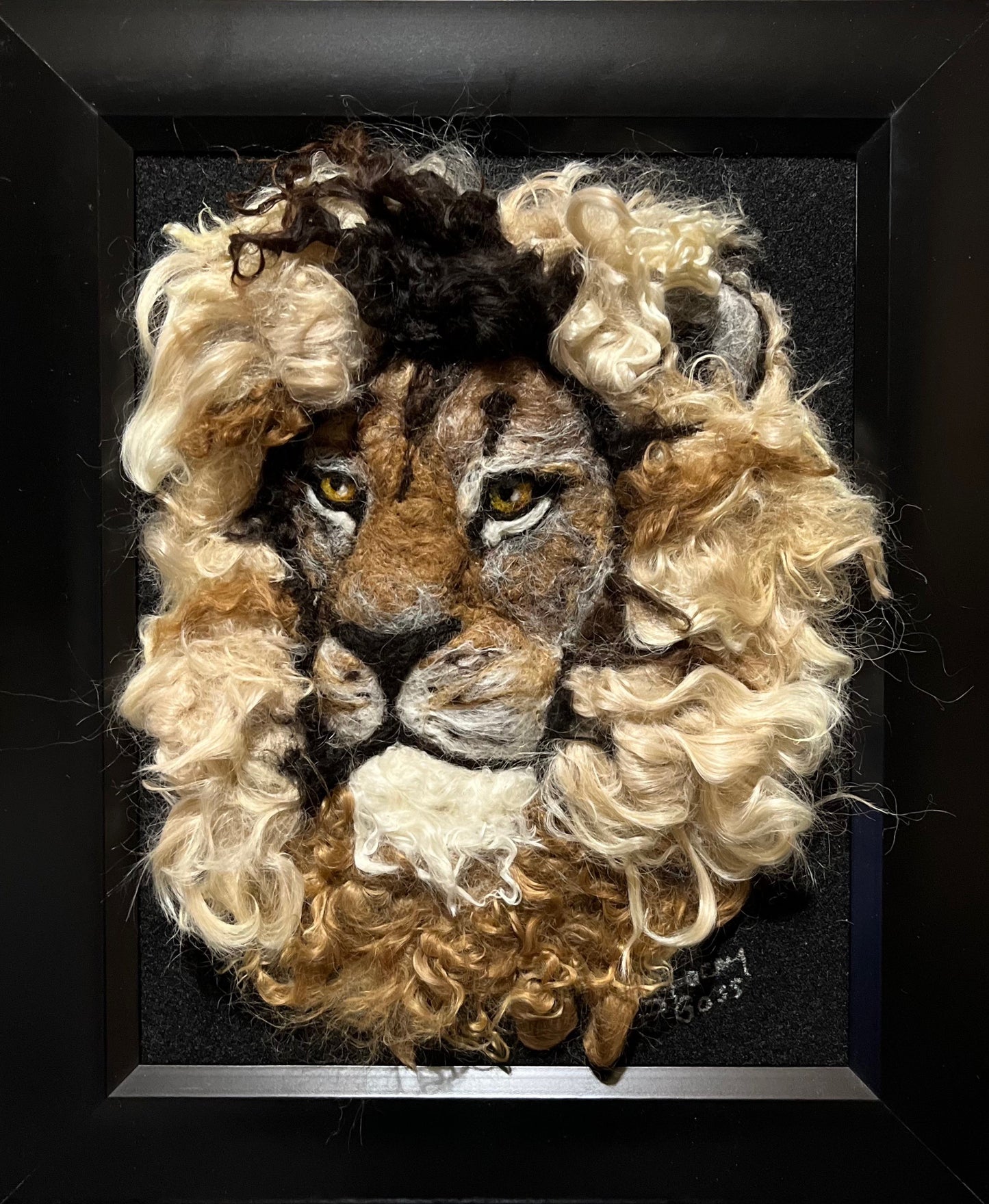 FP110 Felted Lion Portrait (10x12) Multi Side | Suri Alpaca Fiber Art