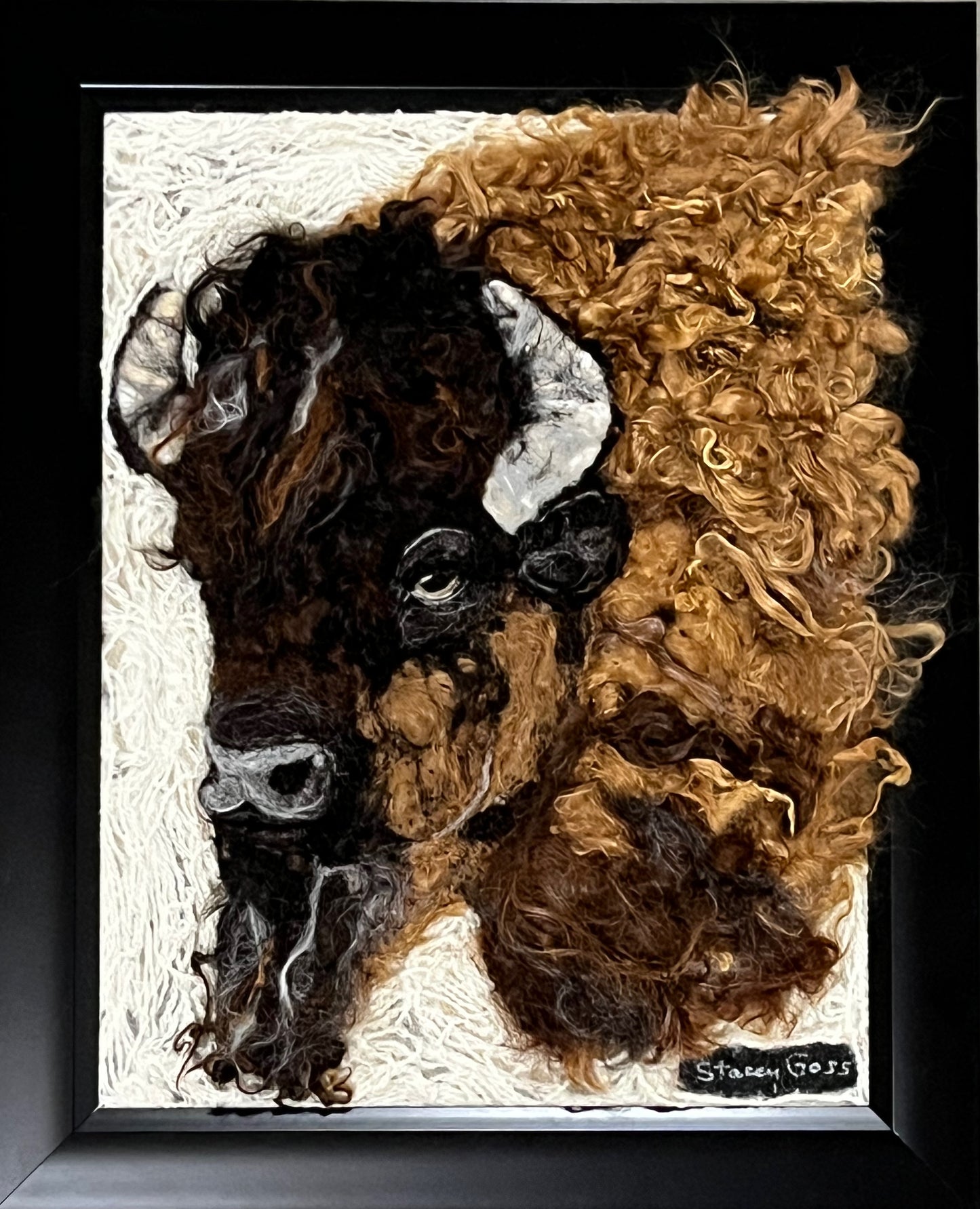 FP403 Felted Buffalo Portrait w/Yarn (13x16) | Suri Alpaca Fiber Art