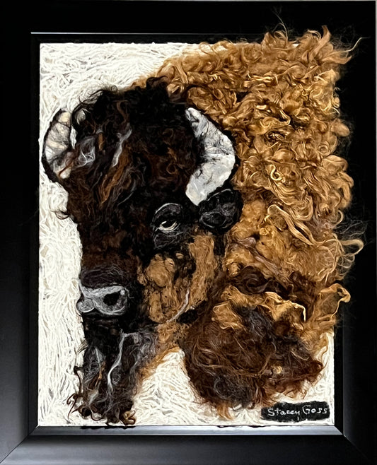 FP403 Felted Buffalo Portrait w/Yarn (13x16) | Suri Alpaca Fiber Art