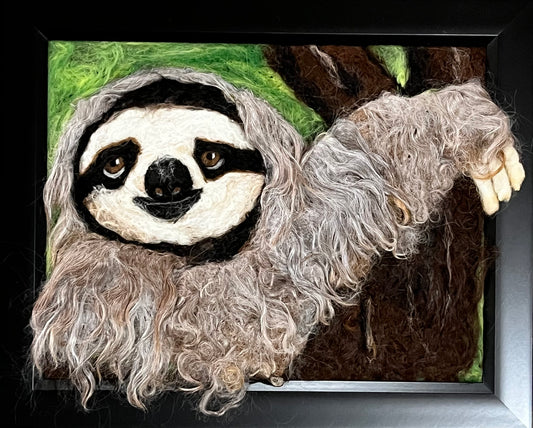 FP151 Felted Sloth on Tree (13x16) | Sloth