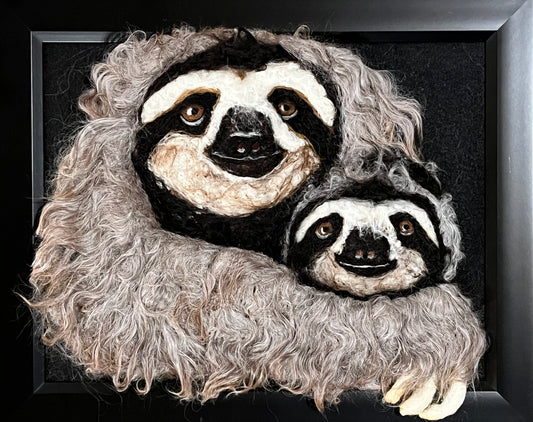 FP152 Felted Sloth with Baby (13x16) | Sloth