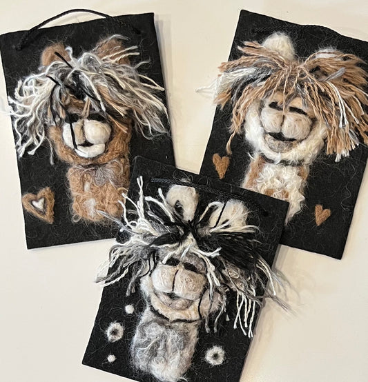 Hanging 5x7 Felted Portraits | Suri Alpaca Fiber