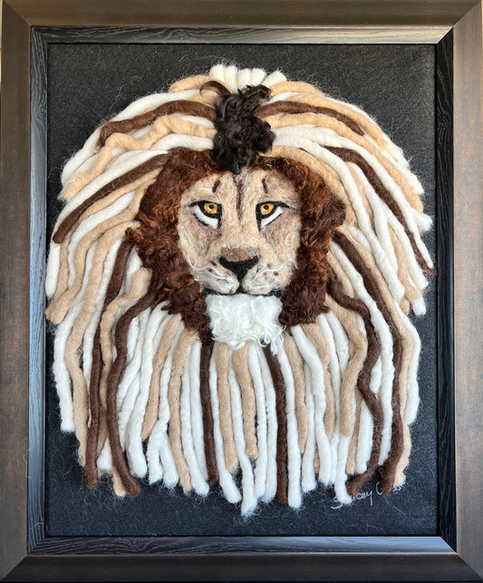 FP11 Felted Lion Portrait (16x20) Multi Rug Yarn | Suri Alpaca Fiber Art