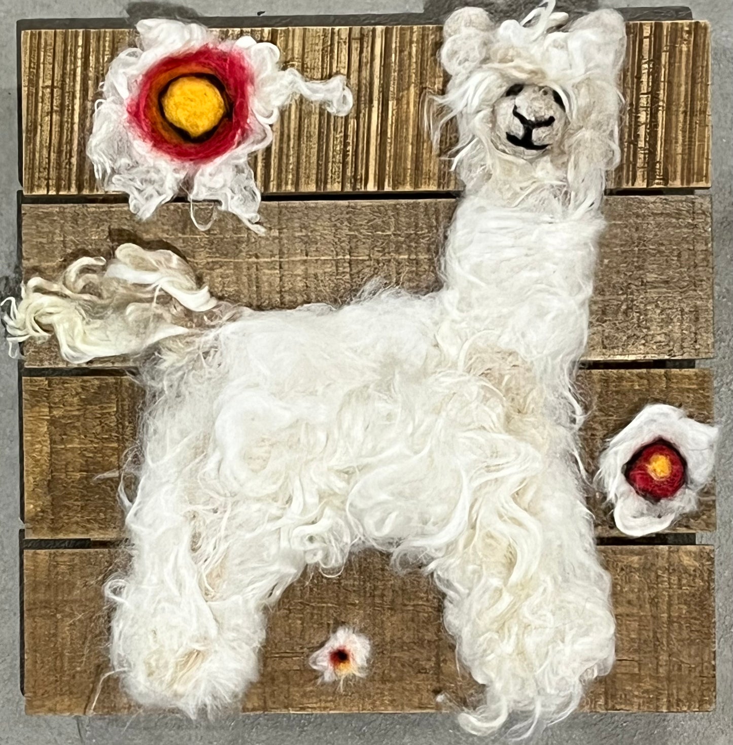 Felted Suri Alpaca Portraits on 8x8 Wood Slat | Suri Alpaca Fiber