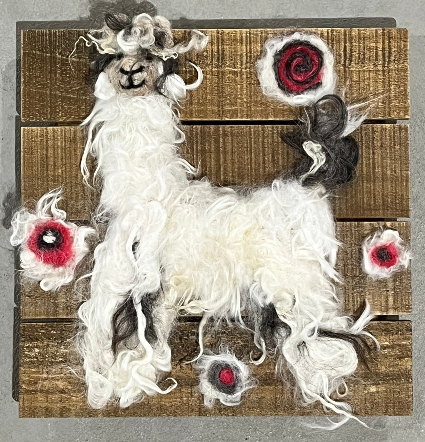 Felted Suri Alpaca Portraits on 8x8 Wood Slat | Suri Alpaca Fiber