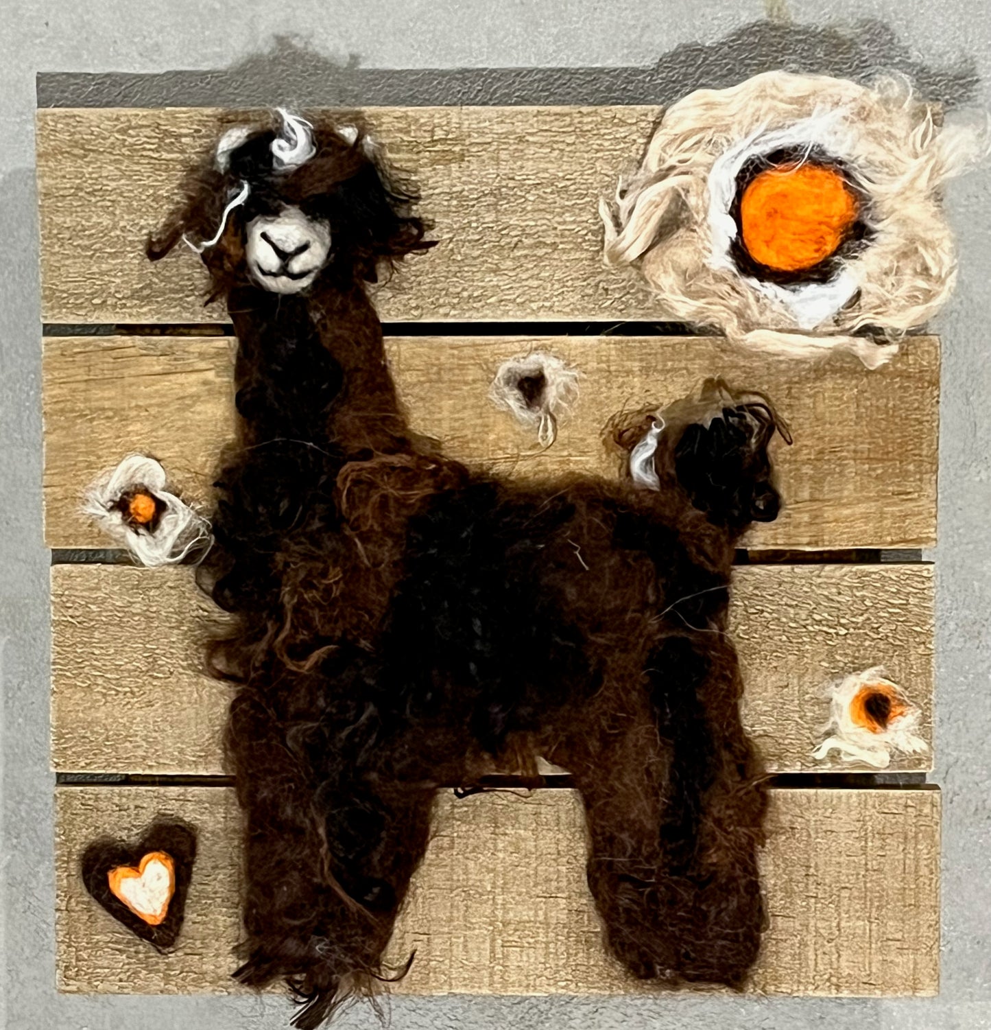 Felted Suri Alpaca Portraits on 8x8 Wood Slat | Suri Alpaca Fiber