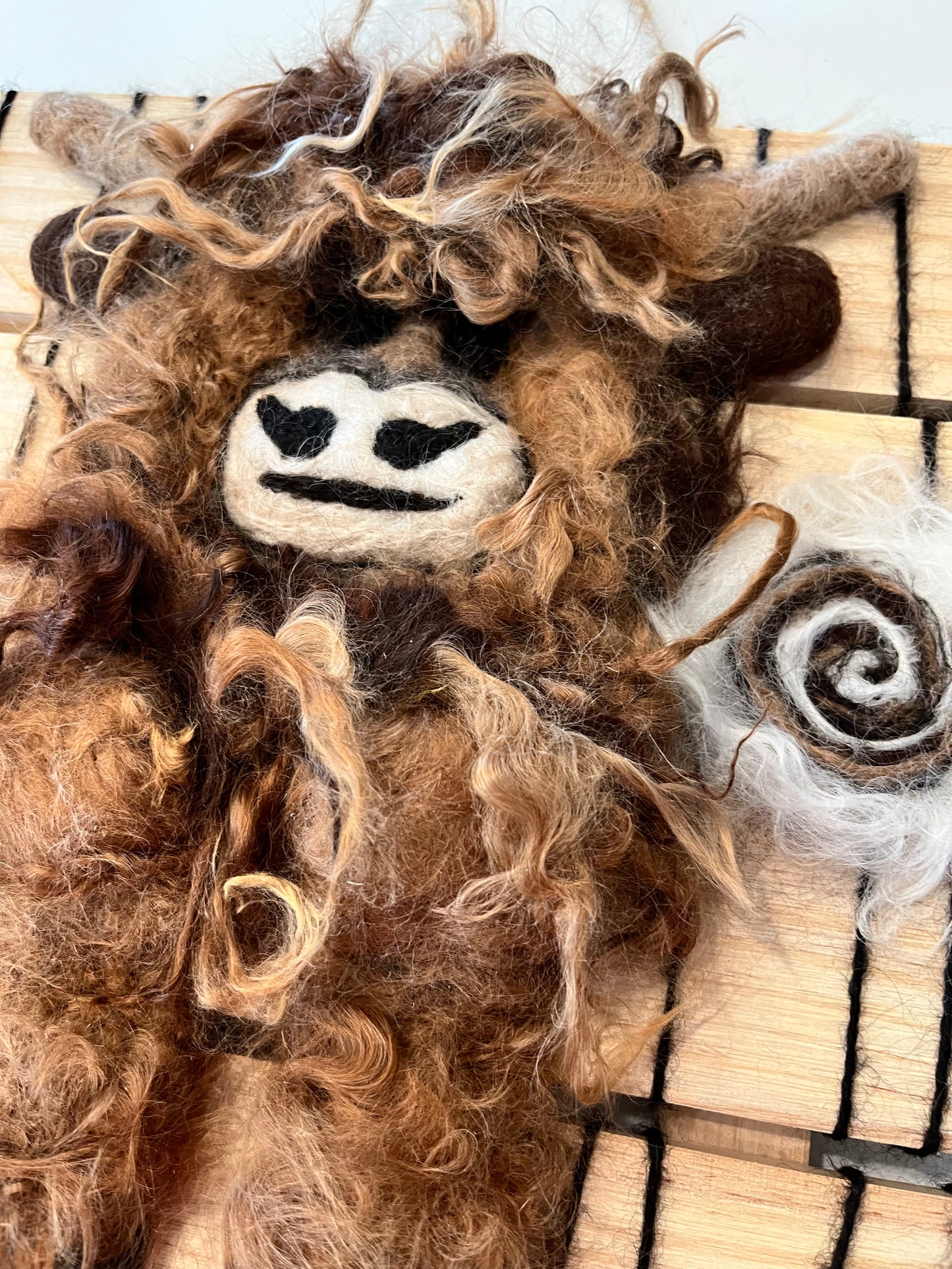 Hanging 10x10 Wood Slat Highland Cow Portraits | Suri Alpaca Fiber